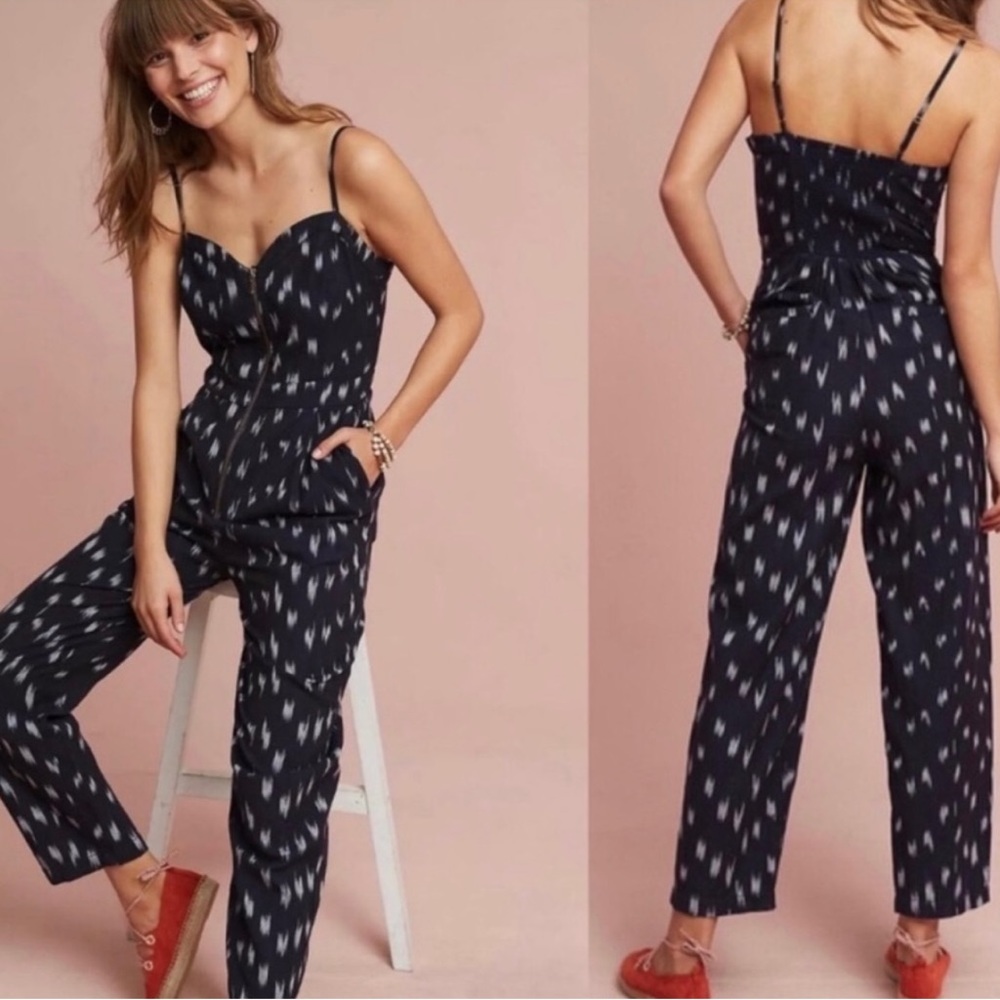 Anthropologie Elevenses Ikat zip front jumpsuit